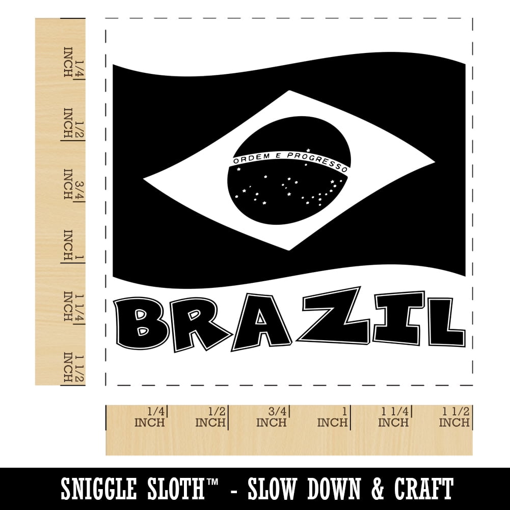 Brazil with Waving Flag Cute Self-Inking Rubber Stamp Ink Stamper - Blue Ink - Large 1-1/2 Inch