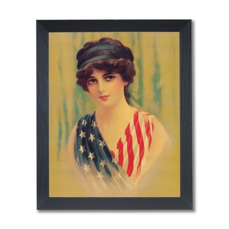 - Victorian Lady America Flag Wall Picture Black Framed Art Print