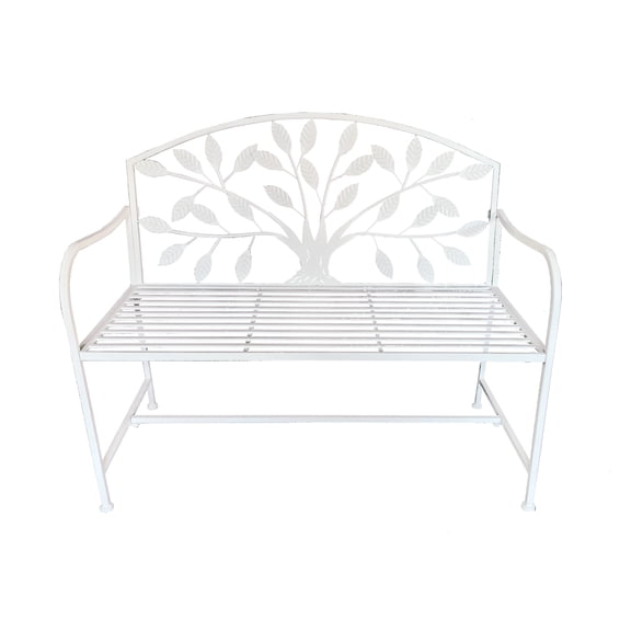 Hi-Line Gift Ltd 78683-CM Metal Garden Bench Tree Pattern-White