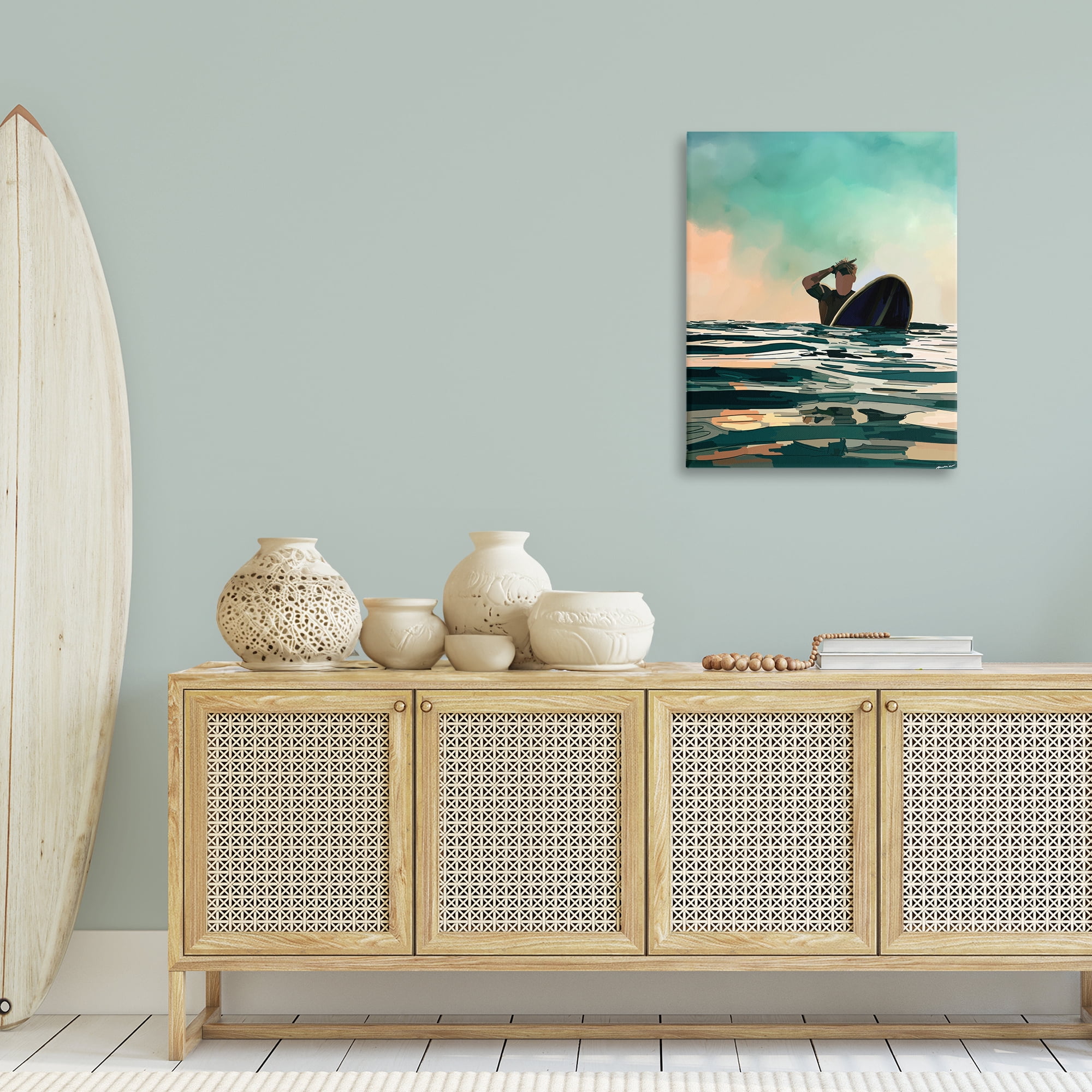 Stupell Industries Surfer with Ocean Reflection Nautical & Beach Painting Wrapped Canvas Art Print Wall Art, 24 x 30