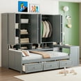 thumbnail image 2 of LHYY Twin Size Wooden Daybed With Three Drawers,and All-in-One Cabinet,Desk and Shelves,Gray, 2 of 12