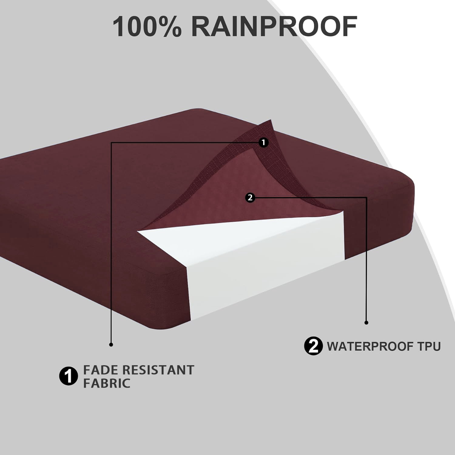 Outdoor Seat Cushions for Patio Furniture Set of 24x24 Inch for Waterproof Replacement Cushions with Removable Cover for Chair Yard Garden Deck，Burgundy