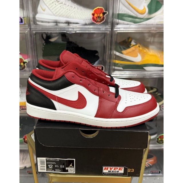 Ni - ke Ni - ke Air Jordan 1 Low Shoes Bulls White Gym Red Black 553558-163 Mens 12