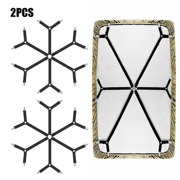 2 Pack Adjustable 6 Way Bed Sheet Straps Clips,Elastic Bed Sheets Straps,Fitted Sheet Tightener,Mattress Sheet Corner Fasteners Holder and Suspenders(Black)