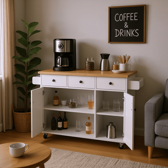 Homy Casa 56.6" Rolling Utility Cart with Cabinets, Multi-Purpose Serving Buffet, Laundry Organizer