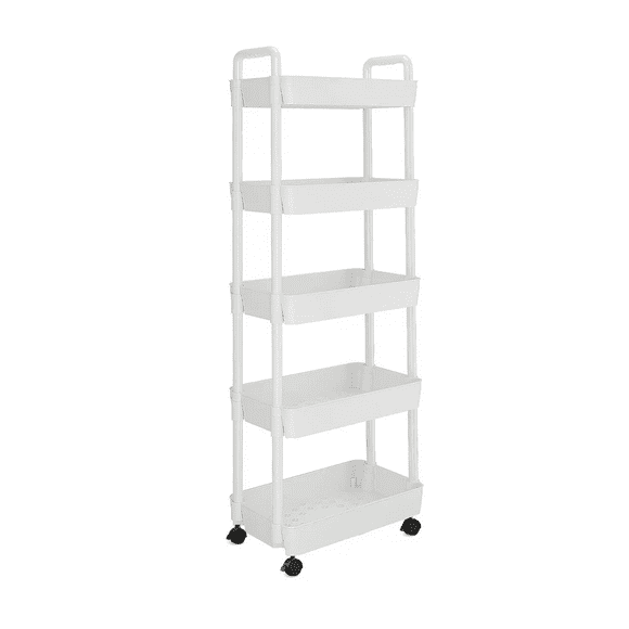 Carrito Auxiliar Organizador Multiusos 5 Niveles 360° Ruedas, Color Blanco