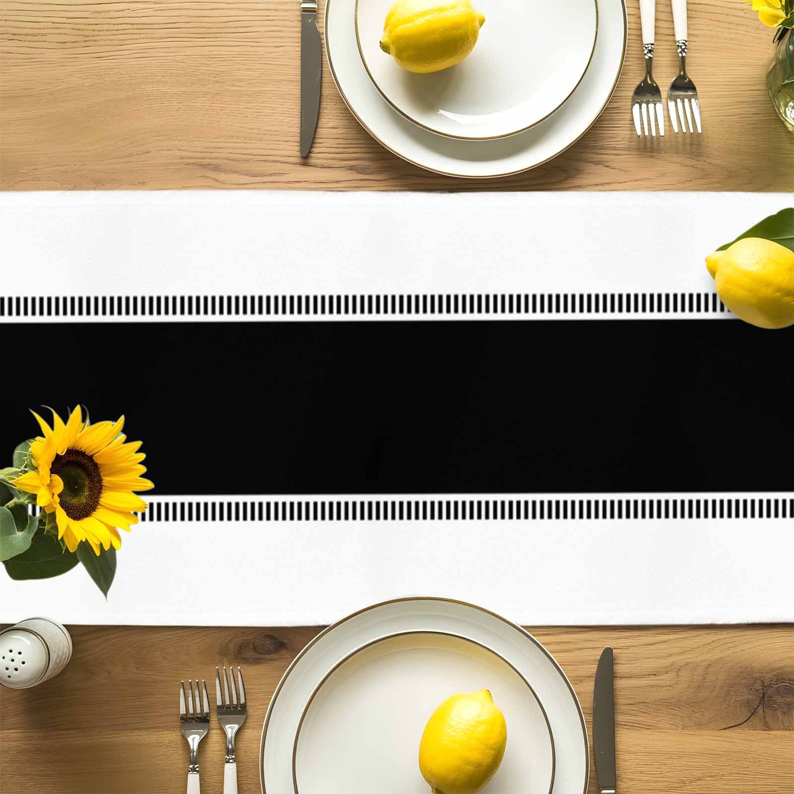 Burlap Table Runner 90 Inches Long, Modern Black Stripe on White Non-Slip Kitchen Table Runners for Dining Room Everyday Use Party Table Decorations Minimalist Geometric Art