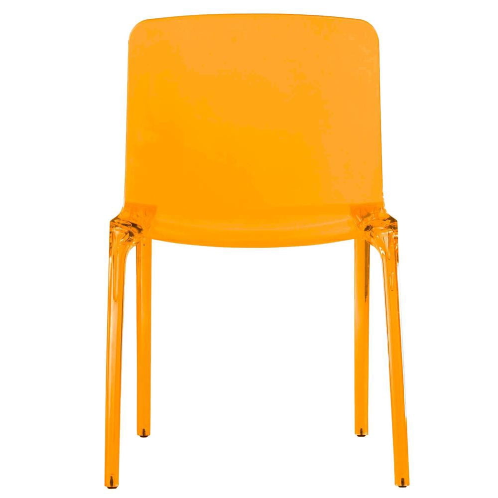 LeisureMod Murray Mid-Century Modern Dining Chair - Transparent Orange Acrylic, Ergonomic Design, Stackable