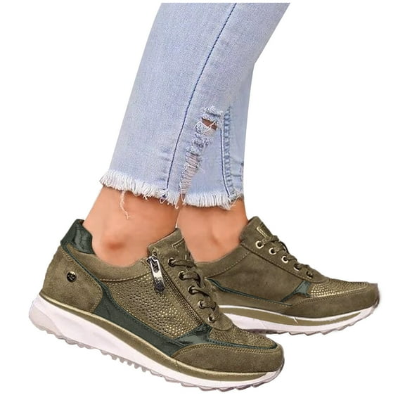 2026 Womens Clothing under $5 asdoklhq Sneakers for Women,Fashion Women Casual Pumps Thick Bottom Hot Drilling Zipper Lacing Sports Shoes