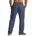 thumbnail image 6 of LWavelet Mens Striped Linen Pants Elastic Waist Drawstring Summer Casual Pants Navy XL, 6 of 8