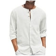 thumbnail image 1 of Camisa informal de playa de manga larga con botones para hombre, de algodón y lino, para el verano - Color liso, corte holgado, para todas las estaciones, 1 of 5