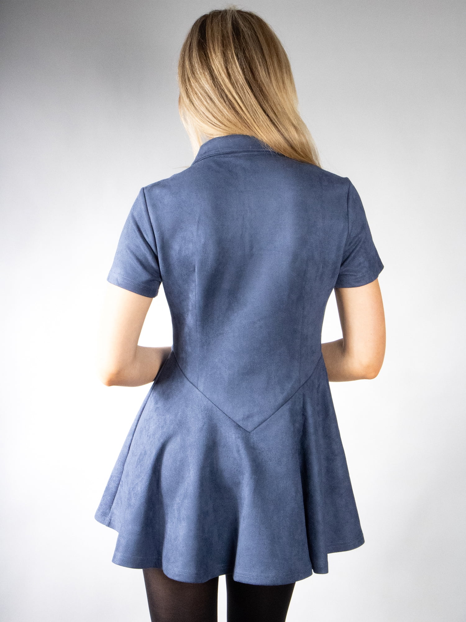 DARING DIVA Women's Stylish Pointed Collar Short Sleeve Button Down Dress L Dark Blue
