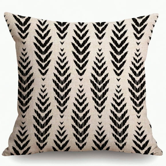 Ikat Chevron Black White Pillow Cover - Cotton Linen Decorative Cushion Case for Home Sofa Decor - 18x18 Inch Fashion Throw Pillow Cover