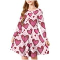 thumbnail image 2 of NAISIBABY Girls Long Sleeve Dress 7T, Hearts Prints Flowy Crewneck Casual Fashion Party Dance Dresses Watermelon Red (4-14T), 2 of 5