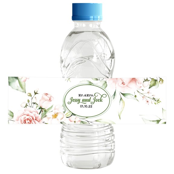 Darling Souvenir Floral Theme WaterBottleLabels For Wedding Self Adhesive Party Collection Ideal For Wedding Anniversary, Celebrations- Pack Of 32