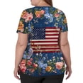 thumbnail image 4 of Women V Neck Short Sleeve Scrub Top with American Flag and Floral Print Lightweight Breathable Fabric Workwear Uniform Dark Blue M, 4 of 5
