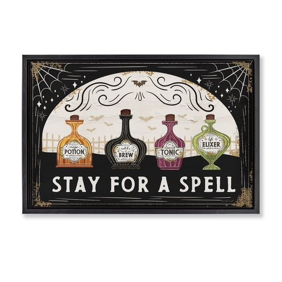 Stupell Industries Stay For A Spell Advertisements Painting Black Floater Framed Canvas Art Print Wall Art, 25 x 17