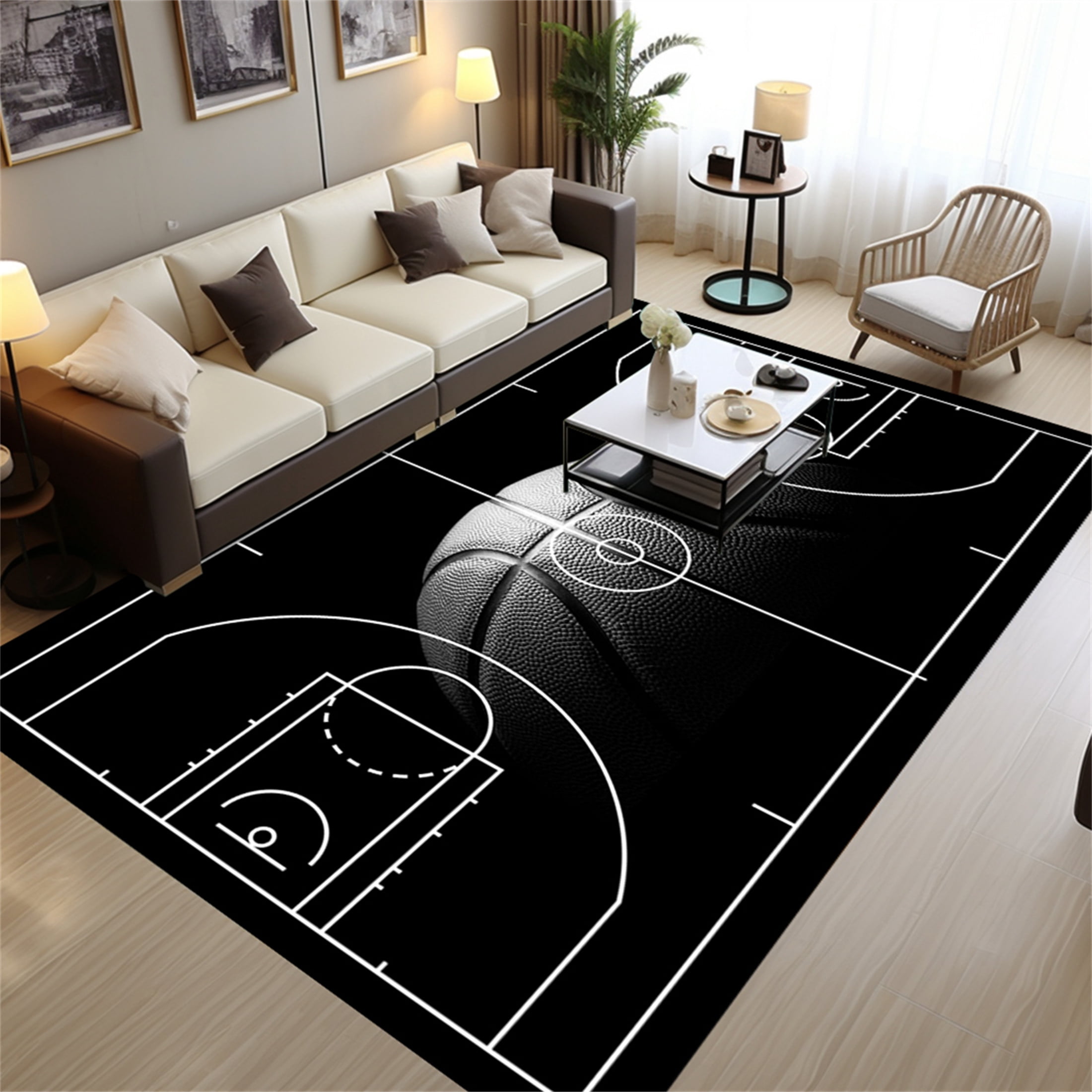 Osimiccp Basketball Rug, Non-Slip Game Carpet for Bedroom, Sport Room, Living Room, Size 3' x 5'