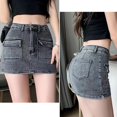 thumbnail image 4 of Falda vaquera ajustada de cintura alta Rimocy para mujer, minifalda cruzada de verano 2024, falda vaquera corta ajustada con abertura lateral sexy para mujer, 4 of 6
