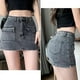 thumbnail image 4 of Falda vaquera ajustada de cintura alta Rimocy para mujer, minifalda cruzada de verano 2024, falda vaquera corta ajustada con abertura lateral sexy para mujer, 4 of 6