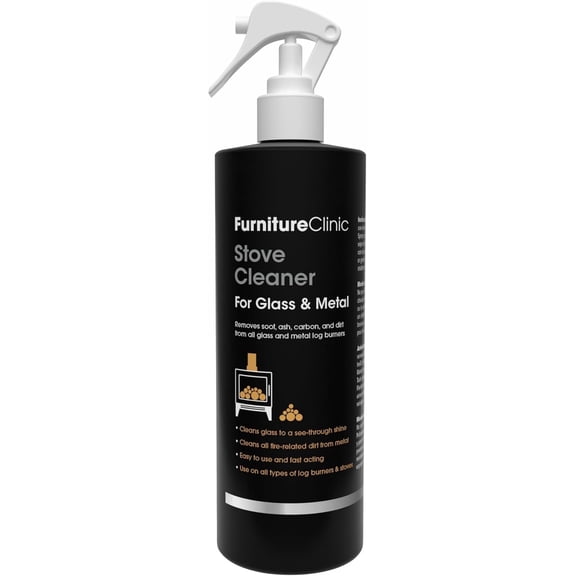 Furniture Clinic Stove Glass & Metal Cleaner - For Log Burner and Fireplace Glass Doors - Removes Soot, Dirt & Ash - Instant Results - 500ml / 17oz