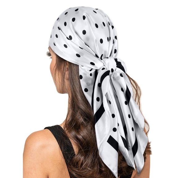 Polka Dot Head Scarf Bandana for Women, Silky Satin Scarf for Hair, Large Square Silk Bandana Headscarf for Women and Men, Lightweight Breathable Headbands Accessories for Adult Women,White