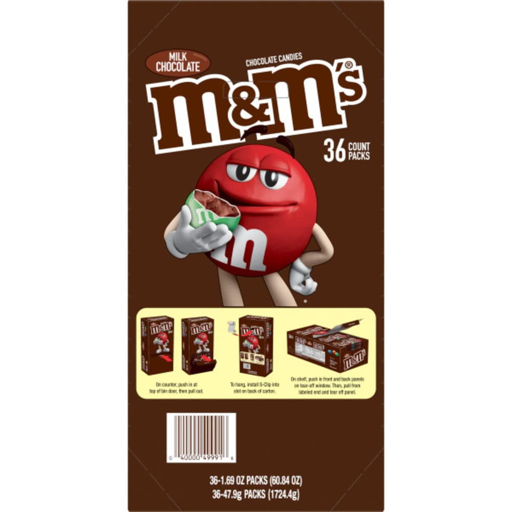 M&M'S Milk Chocolate Candy, Full Size, 1.69 oz Bag (Pack of 36