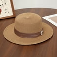 thumbnail image 5 of Fewfanhot Women Wide Brim Straw Boater Hat UPF Sun Protection Foldable Beach Fedora with Rhinestone Buckle Ribbon, 5 of 6