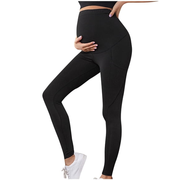 Bwiyojiz Fashion Sizes S-XL Cotton Maternity Tight-fitting Pants Leggings Belly Support Slim-fitting High-waisted Casual Yoga Wear, Black
