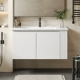 thumbnail image 3 of 36" Wall-Mounted Bathroom Vanity with Ceramic Sink, Floating Modern Design with Soft-Close Doors & 45-Degree Handle-Free Cabinetry, 2 Open Shelves for Bathroom Storage, White, 3 of 9