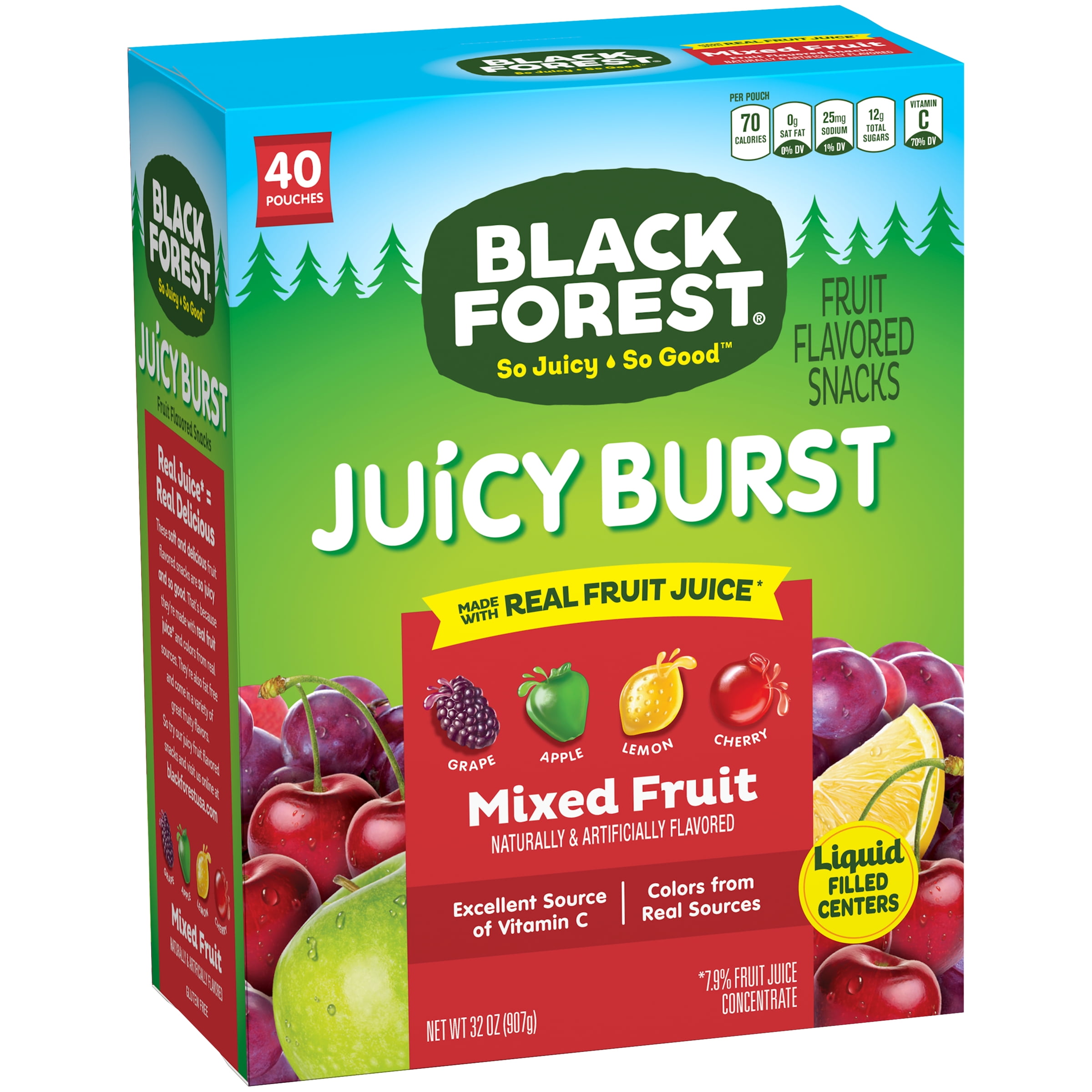 Black Forest Fruit Flavored Snacks Juicy Burst, Mixed Fruit, 32 oz Box, 40 Ct