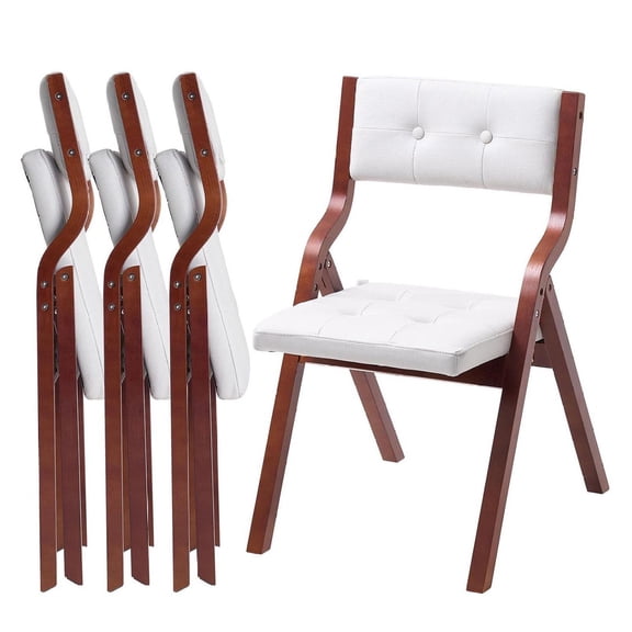 Wooden Folding Chairs with Cushion Set of 4, Portable Padded Chair for Dining, Office, Wedding, White