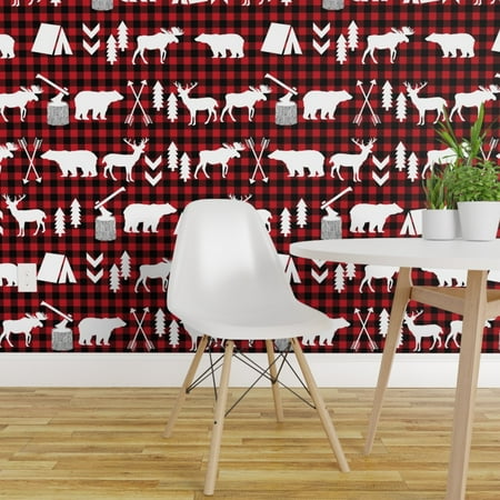 Manger Christmas Wallpaper Removable Water-Activated Wallpaper Buffalo Plaid Christmas Woodland Cabin ()