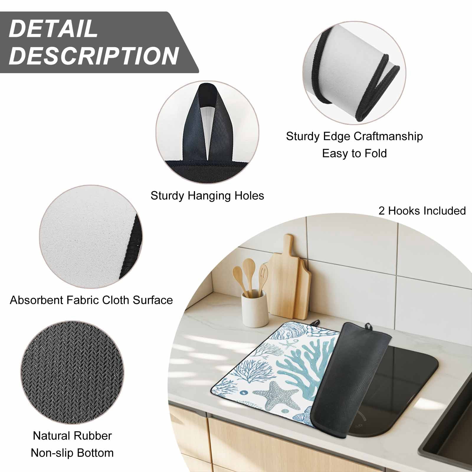 Aqua Coastal Stove Top Cover for Electric Stove, Heat-proof & Non Slip Glass Top Stove Cover Protector, Summer Nautical Starfish Beach Coral Kitchen Flat Cooktop Rubber Mat 24x21 Inches