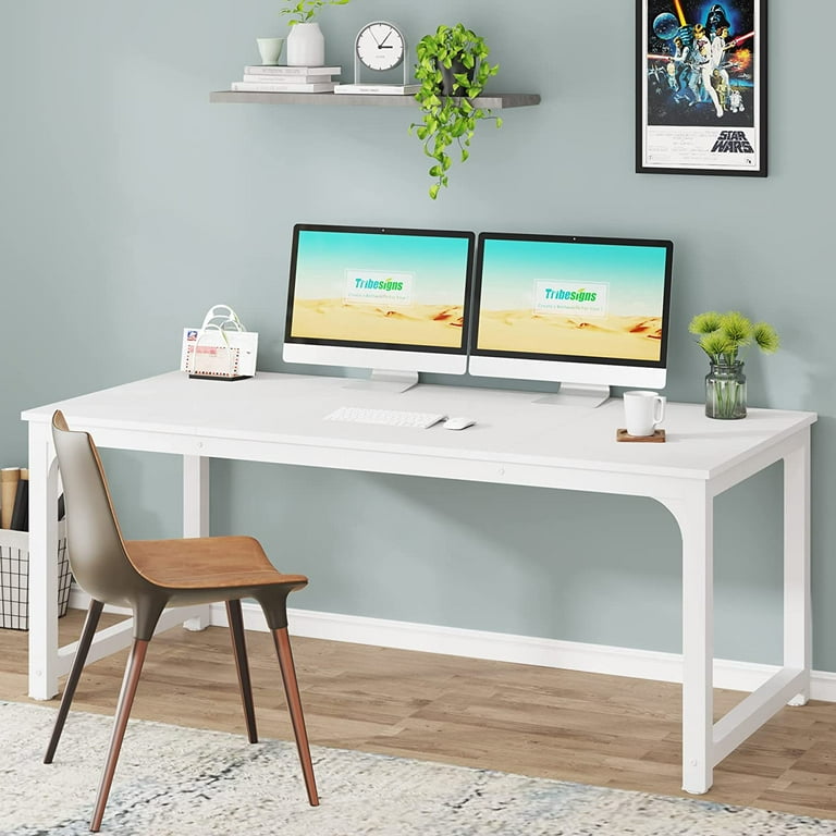 Tribesigns Computer Desk, 63 inch Large Office Desk Computer Table Study  Writing Desk for Home Office, White