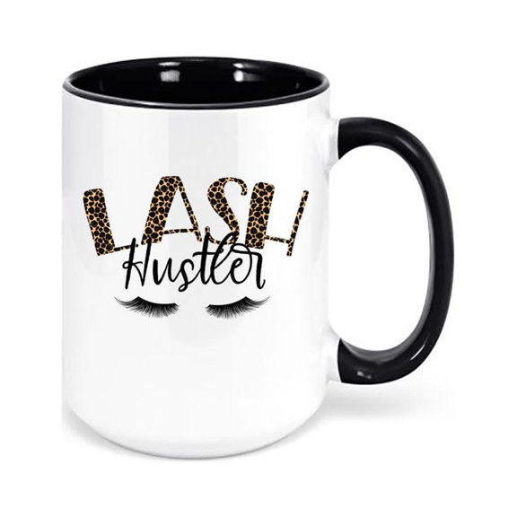 Lash Hustler, Lash Mug, Gift For Esthetician, Esthetician Mug, Eyelash Cup, Gift For Her, Makeup Artist, Sublimated Mugs, Salon Mug, Leopard, BLACK