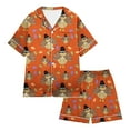 thumbnail image 2 of Youmylove Kids Girls Pajamas Set Thanksgiving Pumpkin Satin Silk Pajamas Short Sleeve Sleepwear 2 Piece Button Down Shirt Shorts Set Fashion Cute Girls Pajama Set, 2 of 4