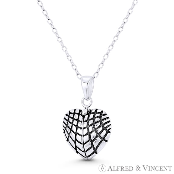 Irish Claddagh & Heart Charm 22x16mm (0.9x0.6in) Pendant & Chain Necklace in Oxidized .925 Sterling Silver