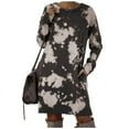 thumbnail image 2 of VSSSJ Women's Long Sleeve Casual Tie-Dyed Printed Sweatshirt Dresses Oversized Crew Neck Loose Pockets Knee Length Pullover Dress Gray S, 2 of 9