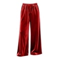 thumbnail image 2 of fatyb Womens Velour Pants Wide Leg Drawstring Velvet Trousers Dressy Business Work Pants with Pockets, 2 of 6