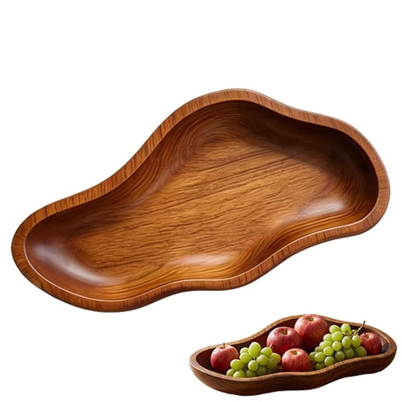 Natural Wood Fruit Bowl - Unique Handmade Irregular Wooden Serving Tray 12 Hand Carved Organic Wood Platter for Appetizers, Snacks & Decor Solid Woo-d Centerpiece for Kitchen & Living Room
