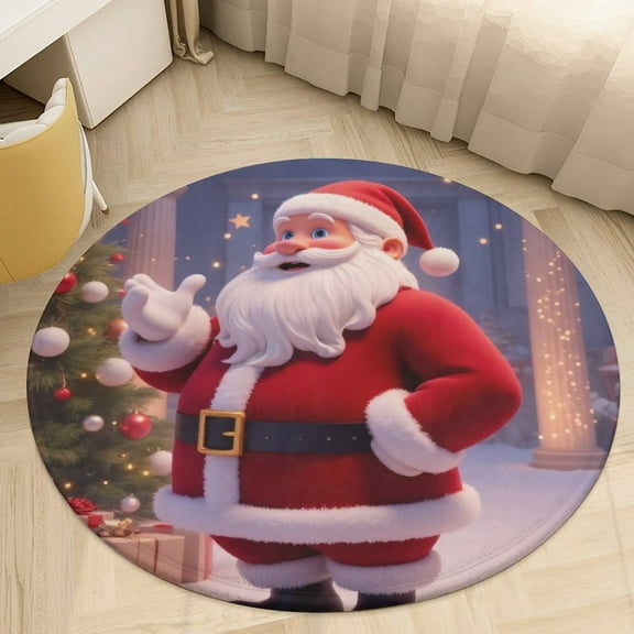 Santa Claus with Christmas Tree And Gifts Round Area Rugs for Bedroom Living Room, 3FT Soft Indoor Circle Carpets, Carpet Home Decor Floor Mat