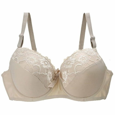 YHGFVOKJ Bras for Women Fashion Female Sexy Lace Push-up Bra Non Padded Cups Stretch Fabric Light Printed Coloured Elastic Underwear Comfortable Bra Beige 80E