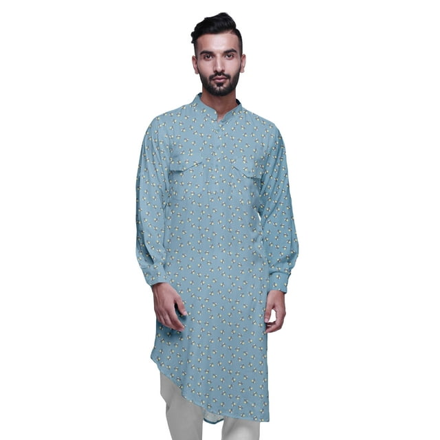 Atasi Kurta Traditionnel en Rayonne Imprimée à Col Mandarin pour Hommes Chemise Décontractée