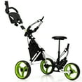 thumbnail image 1 of Gymax Chariot de Golf Pliable à 3 Roues à Pousser et Tirer avec Siège et Poignée Ajustable Vert, 1 of 10