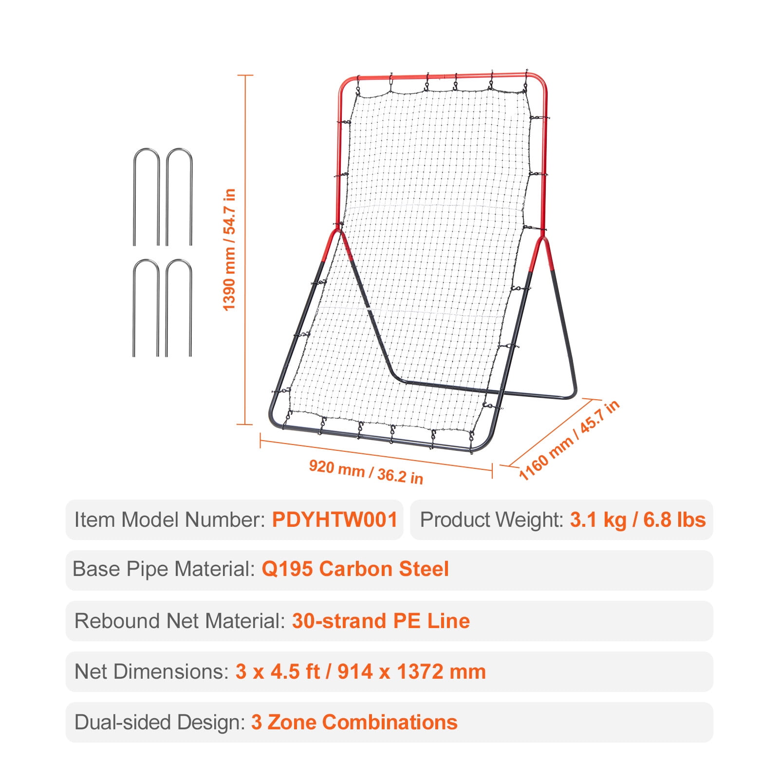 KFFKFF Rebound Net for Baseball & Softball, 3 x 4.5 ft, Multi-Angle PitchBack Trainer, Ideal for Fielding and Throwing Drills