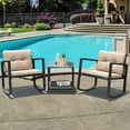 thumbnail image 2 of Costway 3PCS Patio Rattan Conversation Set Rocking Chair Cushioned Sofa Garden Furniture, 2 of 10