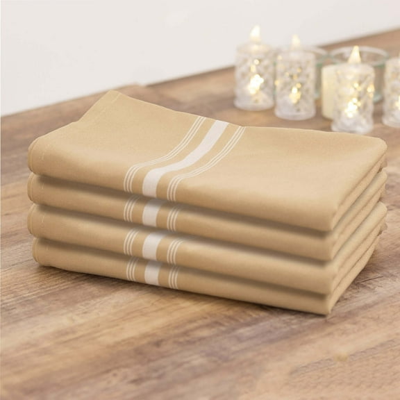 Balsa Circle 10 Champagne 18"x22" Polyester Fabric Napkins with White Stripes Wedding Party Tablecloths Holiday Dinner Decorations