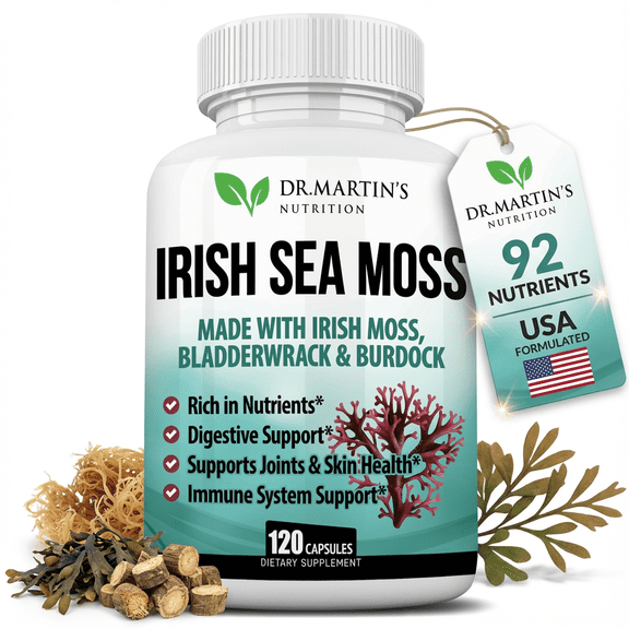 2625mg Nutrient Rich Organic Irish Sea Moss Supplement , Irish Moss Bladderwrack & Burdock Root | Powerful Anti-aging & Antioxidant for Energy Boost, Digestive Health & Skin Health
