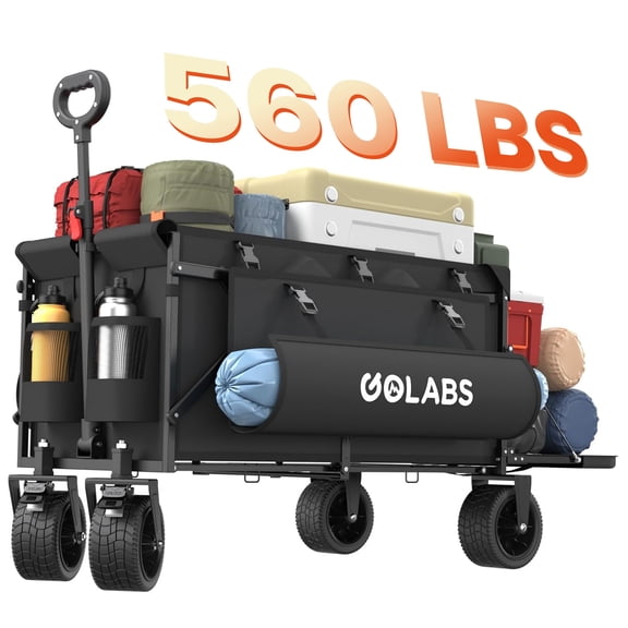 GOLABS Heavy Duty Folding Wagon Cart, 280L Storage & 560 LB Capacity, All-Terrain Wheels, Quick Fold for Beach & Camping